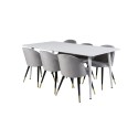 Söögilaud Polar 180 cm - Valge pealispind / valged jalad+velvet söögitoolid messing - helehall / must_6