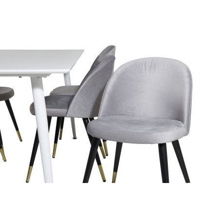 Söögilaud Polar 180 cm - Valge pealispind / valged jalad+velvet söögitoolid messing - helehall / must_6