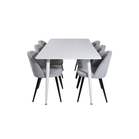 Söögilaud Polar 180 cm - Valge kate / valged jalad+velvet söögitoolid Velvetist - helehall / must_6