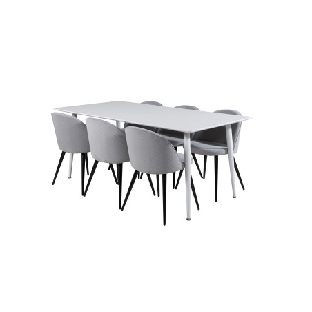 Söögilaud Polar 180 cm - Valge kate / valged jalad+velvet söögitoolid Velvetist - helehall / must_6