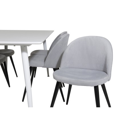 Söögilaud Polar 180 cm - Valge kate / valged jalad+velvet söögitoolid Velvetist - helehall / must_6