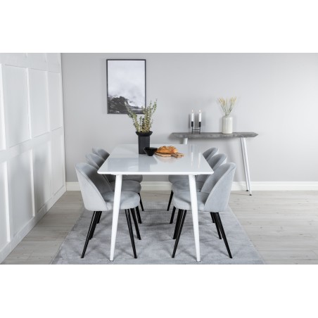 Söögilaud Polar 180 cm - Valge kate / valged jalad+velvet söögitoolid Velvetist - helehall / must_6