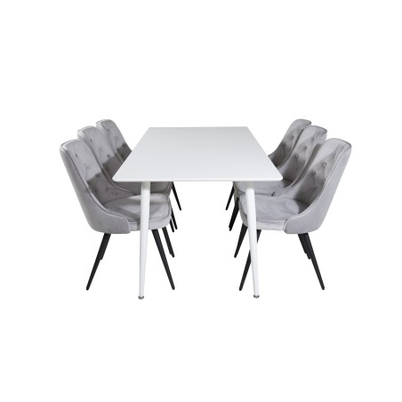 Söögilaud Polar 180 cm - Valge kate / valged jalad+Velvet Deluxe söögitoolid - helehall / must_6