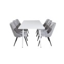 Söögilaud Polar 180 cm - Valge kate / valged jalad+Velvet Deluxe söögitoolid - helehall / must_6