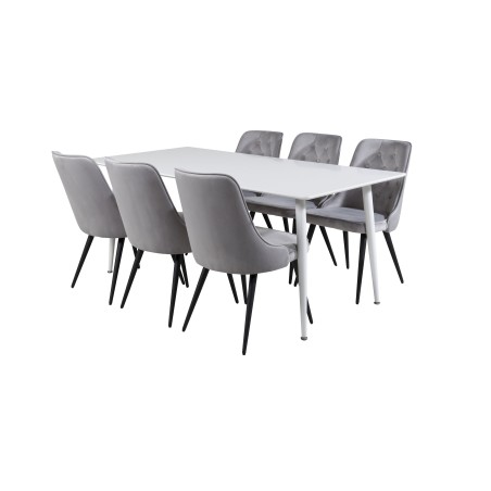 Söögilaud Polar 180 cm - Valge kate / valged jalad+Velvet Deluxe söögitoolid - helehall / must_6