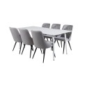 Söögilaud Polar 180 cm - Valge kate / valged jalad+Velvet Deluxe söögitoolid - helehall / must_6
