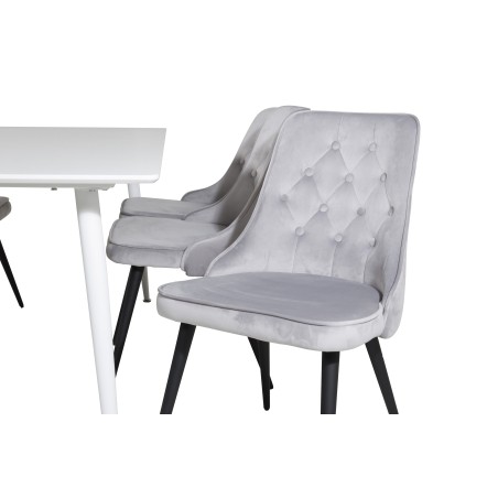 Söögilaud Polar 180 cm - Valge kate / valged jalad+Velvet Deluxe söögitoolid - helehall / must_6