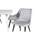 Söögilaud Polar 180 cm - Valge kate / valged jalad+Velvet Deluxe söögitoolid - helehall / must_6