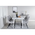 Söögilaud Polar 180 cm - Valge kate / valged jalad+Velvet Deluxe söögitoolid - helehall / must_6