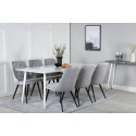 Söögilaud Polar 180 cm - Valge kate / valged jalad+Velvet Deluxe söögitoolid - helehall / must_6