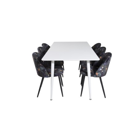 Söögilaud Polar 180 cm - Valge kate / valged jalad+velvet söögitoolid- must lillekangas_6