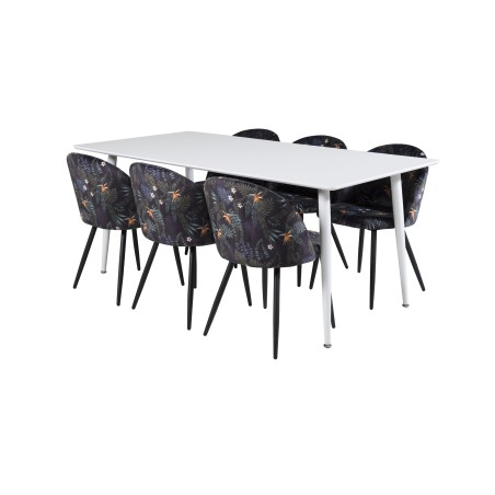 Söögilaud Polar 180 cm - Valge kate / valged jalad+velvet söögitoolid- must lillekangas_6