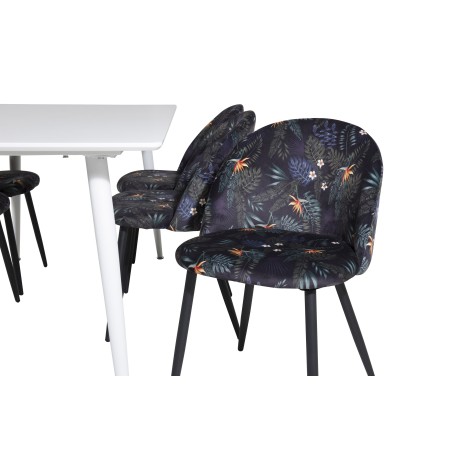 Söögilaud Polar 180 cm - Valge kate / valged jalad+velvet söögitoolid- must lillekangas_6