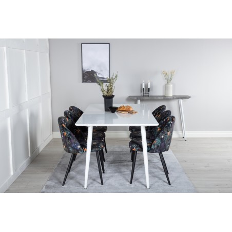Söögilaud Polar 180 cm - Valge kate / valged jalad+velvet söögitoolid- must lillekangas_6