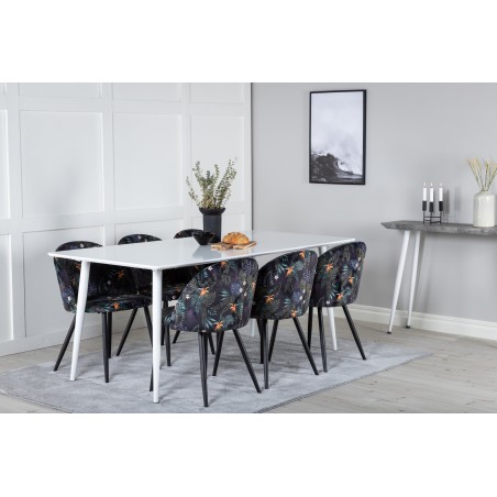 Söögilaud Polar 180 cm - Valge kate / valged jalad+velvet söögitoolid- must lillekangas_6