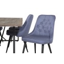 Söögilaud Padang – 250*100*H76 – tume tiikpuu/must+velvet Deluxe söögitoolid – mustad jalad – sinine kangas_6