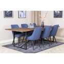 Söögilaud Padang – 250*100*H76 – tume tiikpuu/must+velvet Deluxe söögitoolid – mustad jalad – sinine kangas_6