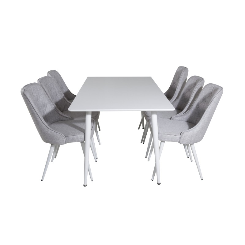 Söögilaud Polar 180 cm - Valge kate / valged jalad + Velvet Deluxe söögitoolid