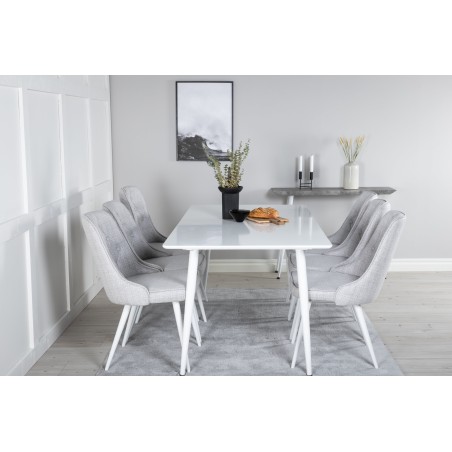 Söögilaud Polar 180 cm - Valge kate / valged jalad + Velvet Deluxe söögitoolid