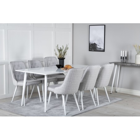Söögilaud Polar 180 cm - Valge kate / valged jalad + Velvet Deluxe söögitoolid