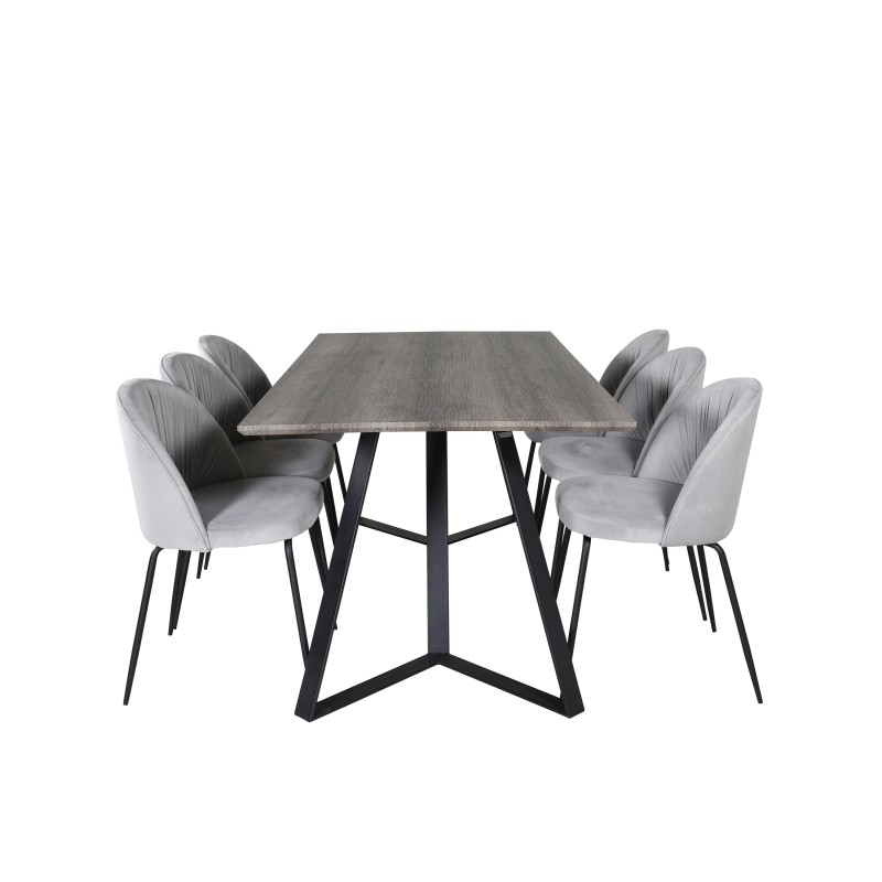 Marina söögilaud – 180*90*H75 – hall/must+ söögitoolid – mustad jalad – hall samet_6