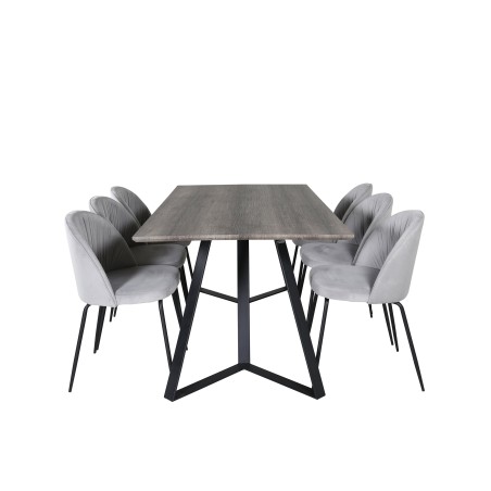 Marina söögilaud – 180*90*H75 – hall/must+ söögitoolid – mustad jalad – hall samet_6