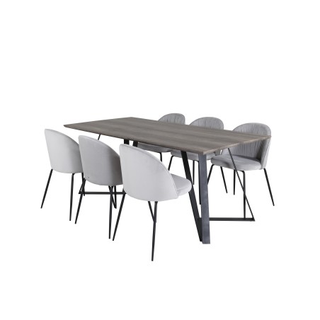 Marina söögilaud – 180*90*H75 – hall/must+ söögitoolid – mustad jalad – hall samet_6