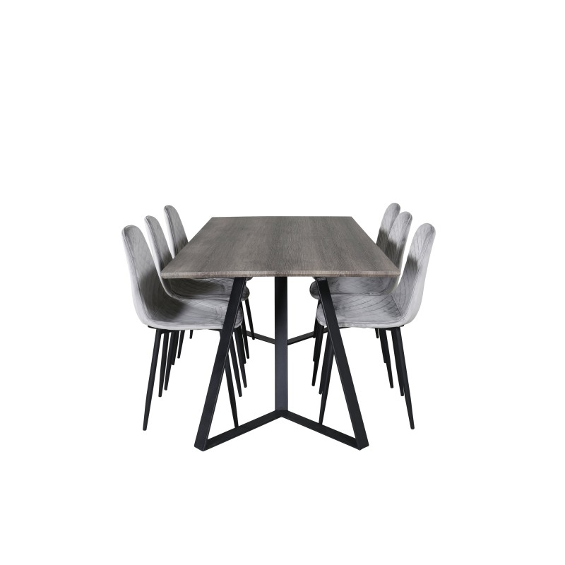 Marina söögilaud – 180*90*H75 – hall / must+Polar Diamond söögitoolid – mustad jalad – hall Velvet_6