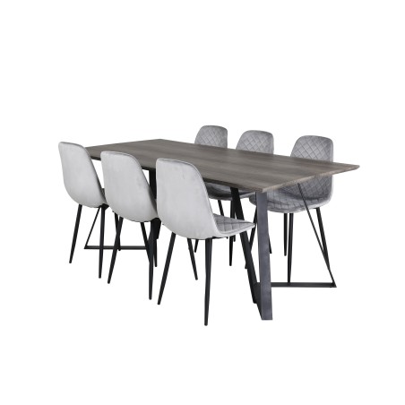 Marina söögilaud – 180*90*H75 – hall / must+Polar Diamond söögitoolid – mustad jalad – hall Velvet_6