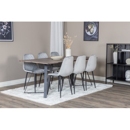 Marina söögilaud – 180*90*H75 – hall / must+Polar Diamond söögitoolid – mustad jalad – hall Velvet_6