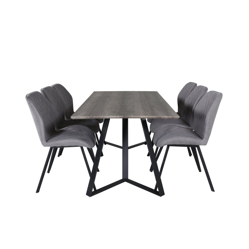 Marina söögilaud - 180*90*H75 - hall / must+Gemma söögitoolid - mustad jalad - hall kangas_6