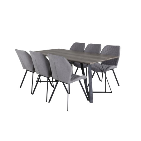 Marina söögilaud - 180*90*H75 - hall / must+Gemma söögitoolid - mustad jalad - hall kangas_6
