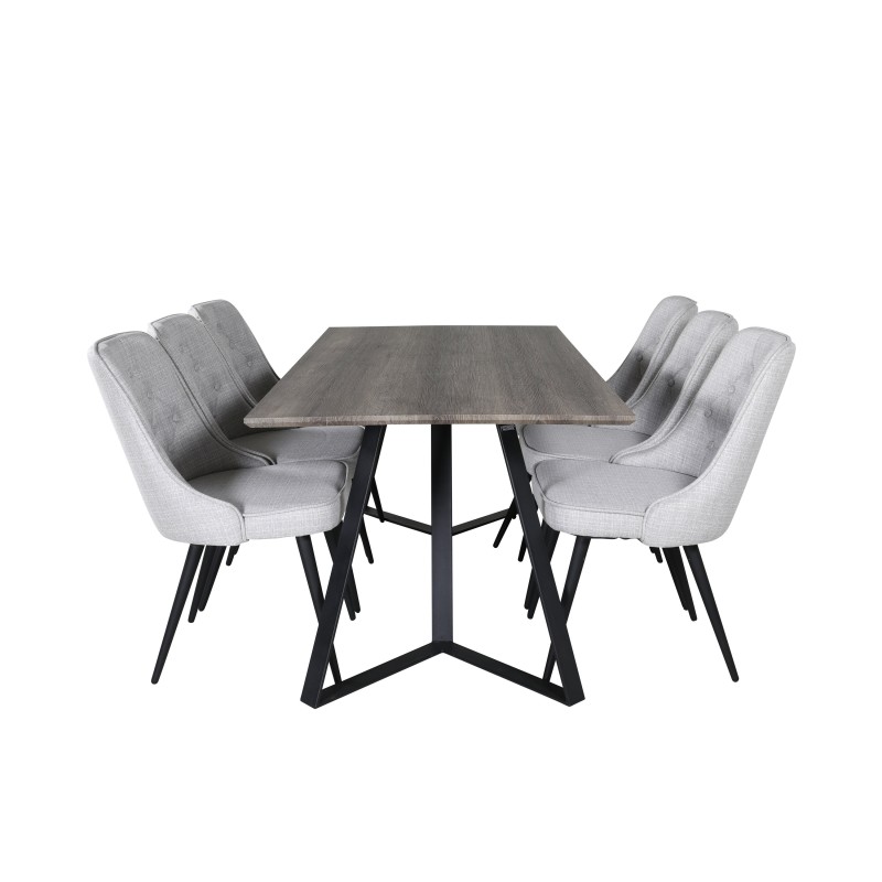 Marina söögilaud - 180*90*H75 - hall / must+velvet Deluxe söögitoolid - mustad jalad - helehall kangas_6