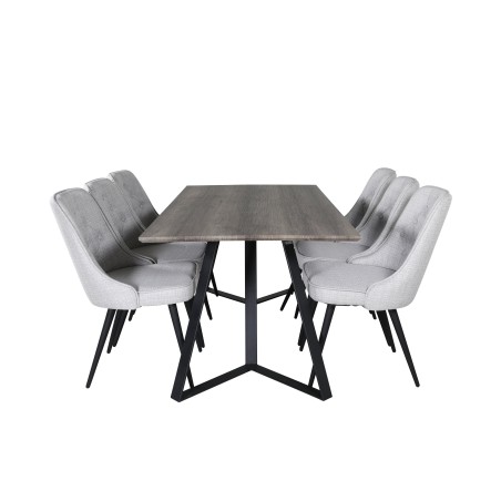 Marina söögilaud - 180*90*H75 - hall / must+velvet Deluxe söögitoolid - mustad jalad - helehall kangas_6