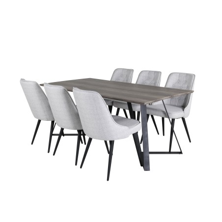 Marina söögilaud - 180*90*H75 - hall / must+velvet Deluxe söögitoolid - mustad jalad - helehall kangas_6