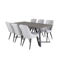 Marina söögilaud - 180*90*H75 - hall / must+velvet Deluxe söögitoolid - mustad jalad - helehall kangas_6