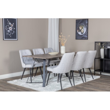 Marina söögilaud - 180*90*H75 - hall / must+velvet Deluxe söögitoolid - mustad jalad - helehall kangas_6