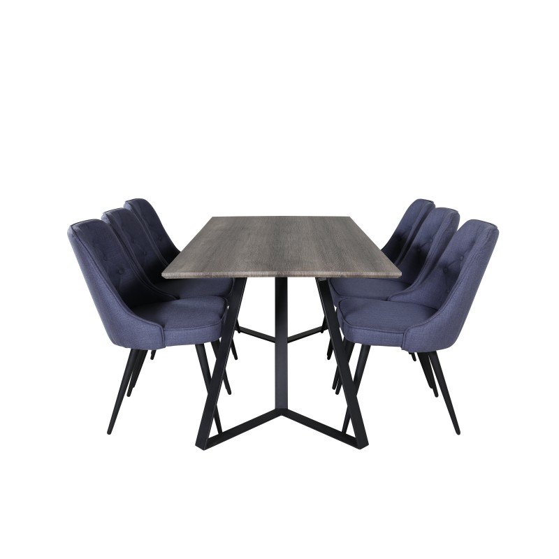 Marina söögilaud - 180*90*H75 - hall / must+velvet Deluxe söögitool - mustad jalad - sinine kangas_6