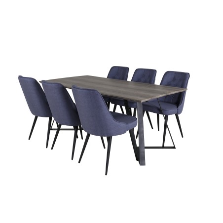 Marina söögilaud - 180*90*H75 - hall / must+velvet Deluxe söögitool - mustad jalad - sinine kangas_6