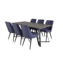 Marina söögilaud - 180*90*H75 - hall / must+velvet Deluxe söögitool - mustad jalad - sinine kangas_6