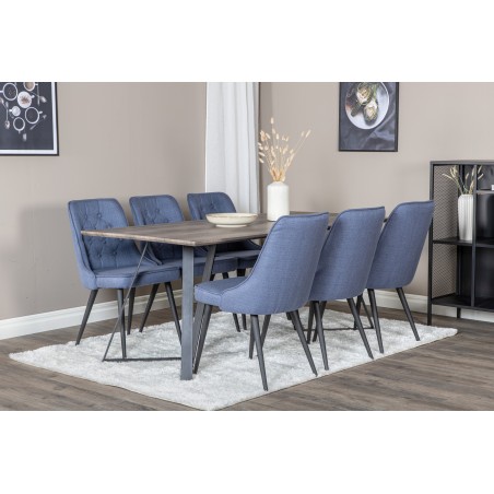 Marina söögilaud - 180*90*H75 - hall / must+velvet Deluxe söögitool - mustad jalad - sinine kangas_6