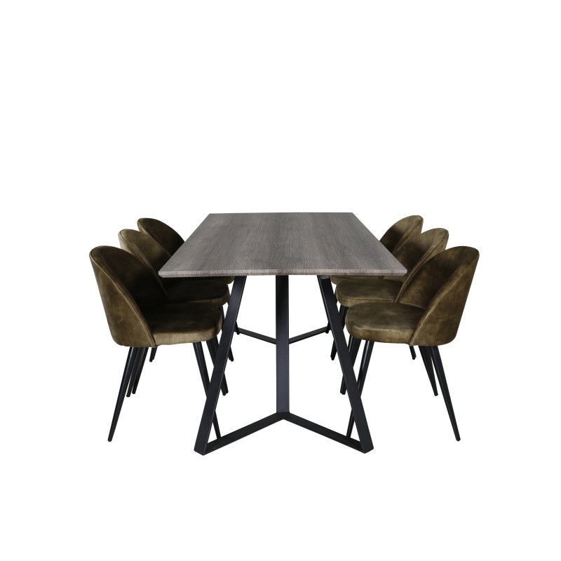 Marina söögilaud – 180*90*H75 – hall/must+sametine söögitool – mustad jalad – tolmune roheline samet_6