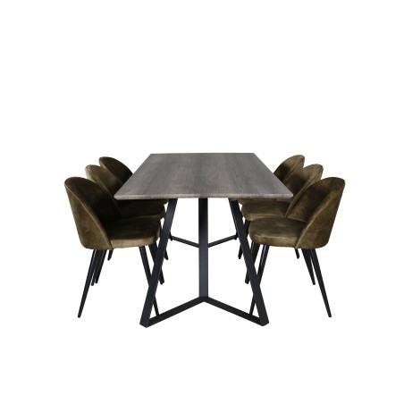 Marina söögilaud – 180*90*H75 – hall/must+sametine söögitool – mustad jalad – tolmune roheline samet_6