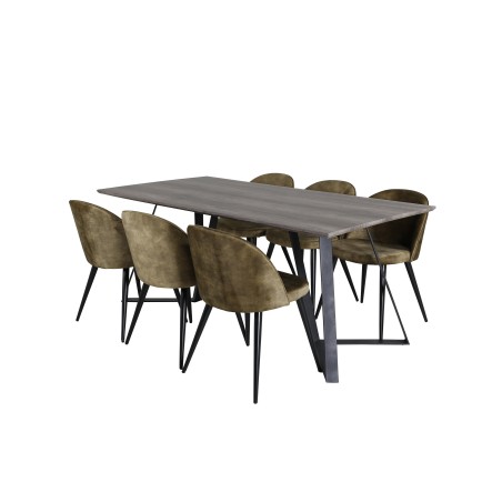 Marina söögilaud – 180*90*H75 – hall/must+sametine söögitool – mustad jalad – tolmune roheline samet_6