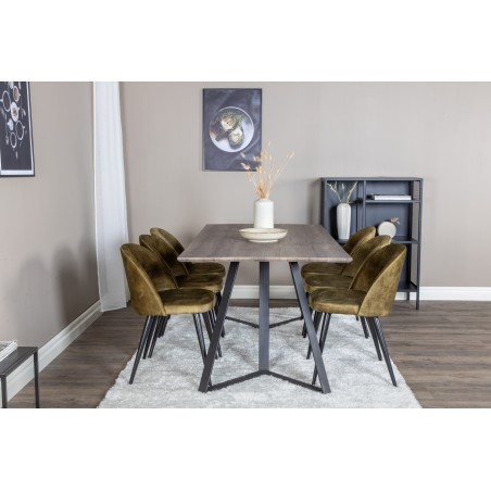 Marina söögilaud – 180*90*H75 – hall/must+sametine söögitool – mustad jalad – tolmune roheline samet_6