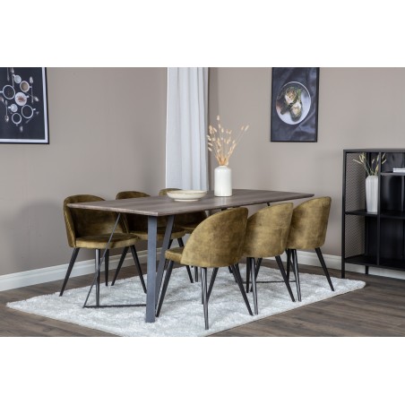 Marina söögilaud – 180*90*H75 – hall/must+sametine söögitool – mustad jalad – tolmune roheline samet_6
