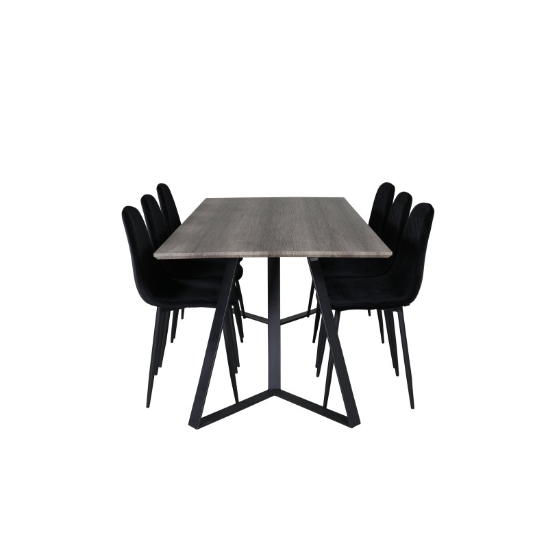 Marina söögilaud – 180*90*H75 – hall / must+Polar Diamond söögitool – mustad jalad – must samet_6