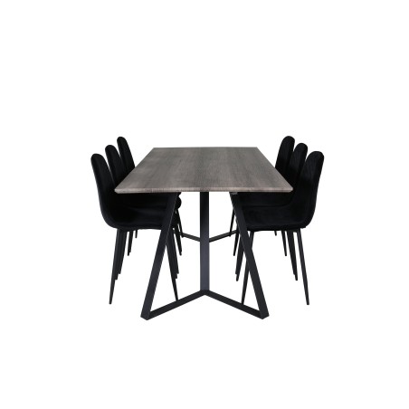 Marina söögilaud – 180*90*H75 – hall / must+Polar Diamond söögitool – mustad jalad – must samet_6