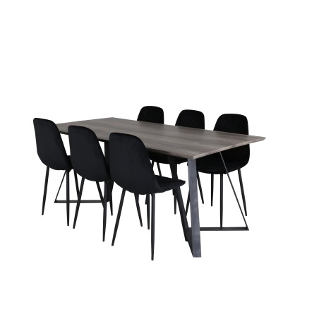 Marina söögilaud – 180*90*H75 – hall / must+Polar Diamond söögitool – mustad jalad – must samet_6