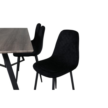 Marina söögilaud – 180*90*H75 – hall / must+Polar Diamond söögitool – mustad jalad – must samet_6